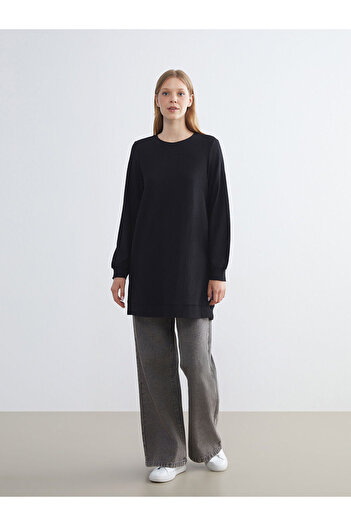 LC Waikiki Black Crew Neck Textured Women's Tunic