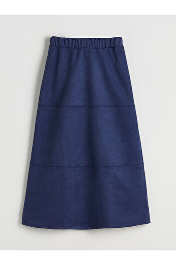 LC Waikiki Navy Blue Elastic Waist Suede Look Flared Skirt