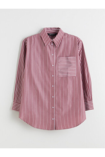LC Waikiki Lcw Modest Burgundy Striped Poplin Women's Shirt Tunic