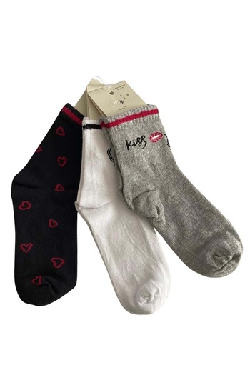 ww waka waka kids store Unisex Set of 3 Patterned Cotton Socks – Heart and Text Printed
