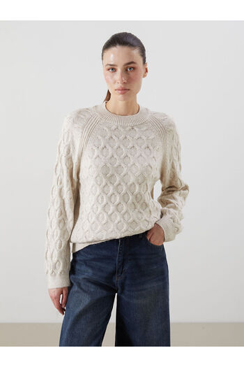 LC Waikiki Beige Crew Neck Self-Patterned Women's Knitwear Sweater