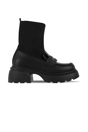 Lal Shoes & Bags Zoes Γυναικείες μπότες με λεπτομέρεια ραπτικής από πλεκτό ύφασμα b4185-μαύρο