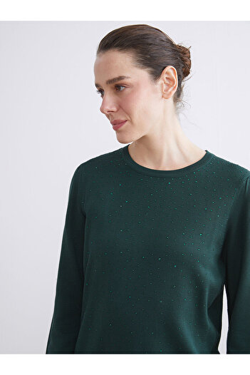 LC Waikiki Green Crew Neck Stone Women's Knitwear Sweater
