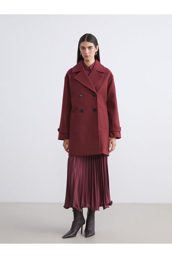 LC Waikiki Burgundy Jacket Collar Women's Cashmere Coat