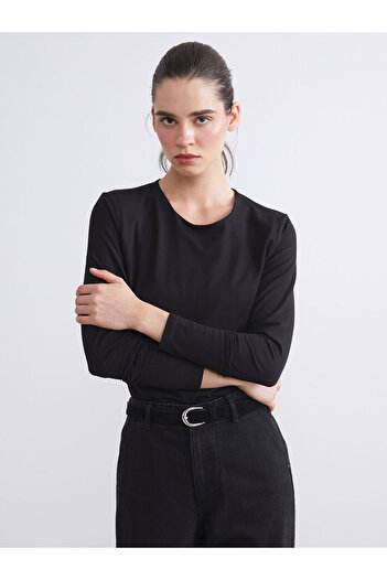LC Waikiki Black Plus Size Crew Neck Women's Bodysuit