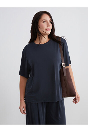 LC Waikiki Black Plus Size Modal Blend Women's T-Shirt