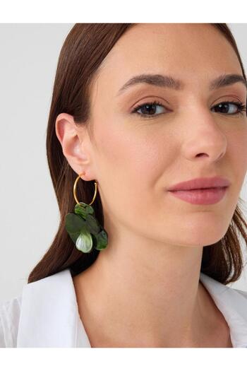 Jimmy Key Green Leaf Detailed Floral Pattern Earrings