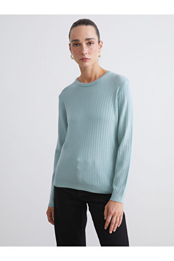 LC Waikiki Green Crew Neck Self-Patterned Women's Knitwear Sweater