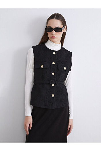 LC Waikiki Lcw Modestblack Crew Neck Women's Tweed Vest