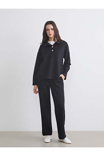 LC Waikiki Black Stand Collar Oversize Women's Sweatshirt