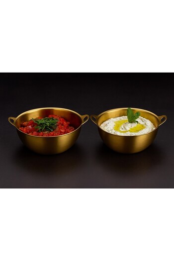 Qerhome 2-Piece Gold Stainless Steel Mini Bowl with Handle – Sauce Presentation Serving Bowl 17 cm (Vd814)