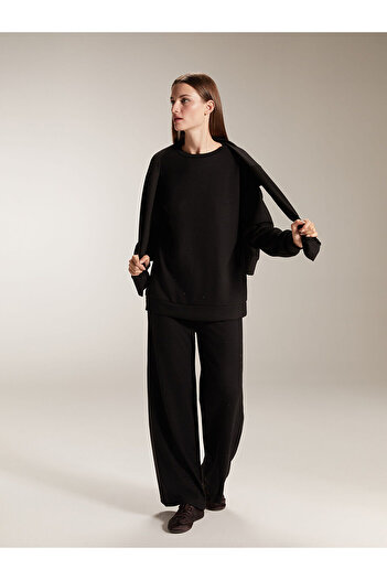 LC Waikiki Black Crew Neck Stone Women's Sweatshirt