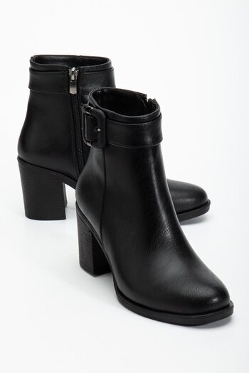 Dilimler Ayakkabı Black Women's Heeled Boots Faux Leather Terrmo Sole Flat Bottom