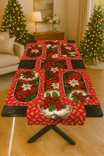 tarzınısec Luxury Christmas Tableware – 3D Christmas Patterned Runner & Placemat Set