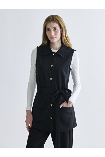 LC Waikiki Black Shirt Collar Women's Vest