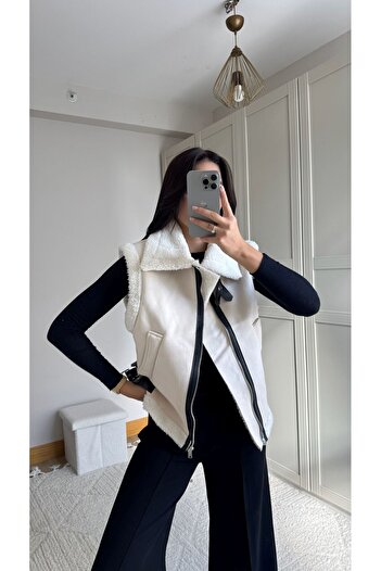 Sindimoda Sals Nubuk Oversize Fermuarlı Yelek 8478