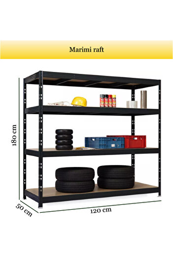 Handlekraft Metal shelf, 4 MDF shelves, for storage and organizing, 180x120x50cm, 450kg/shelf, Black