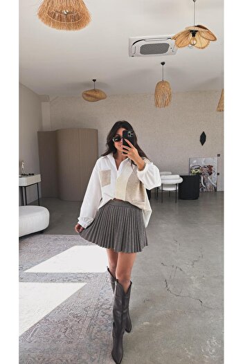 Buket Teke Pleated Fabric Premium Shorts Skirt