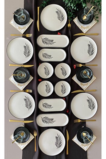 Yiğit Seramik Züccaciye Black Palm 6 Person 20 Piece Breakfast Set