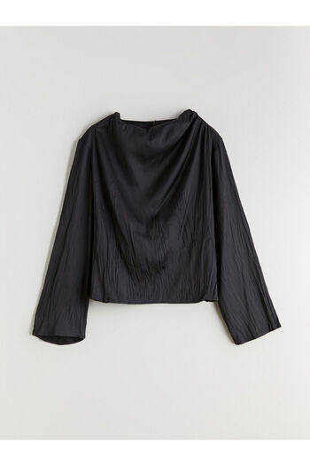LC Waikiki Black Draped Collar Satin Blouse