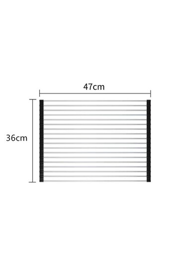 Flippy Kitchen Sink Drain Mat, Stainless Steel, Non-Slip, Easy to Clean, 47x36 cm, 18 Tubes, Black