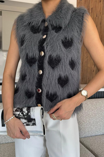 julude Dark Gray Bearded Heart Women's Knitwear Vest (Available in S-M-L)
