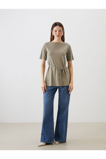 LC Waikiki Khaki Boat Neck Modal Blend Women's T-Shirt