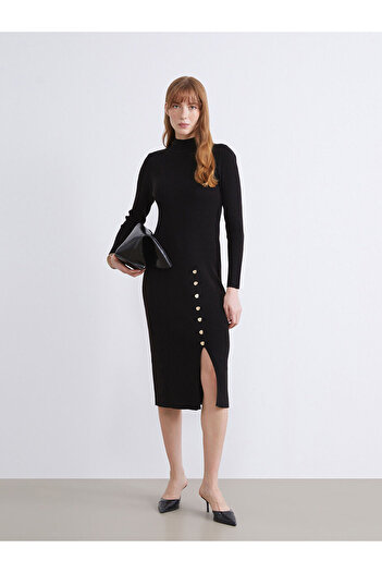LC Waikiki Black Half Turtleneck Knitwear Dress