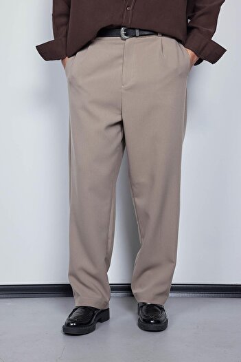 ablukaonline Men's Baggy Fit Fabric Trousers Beige
