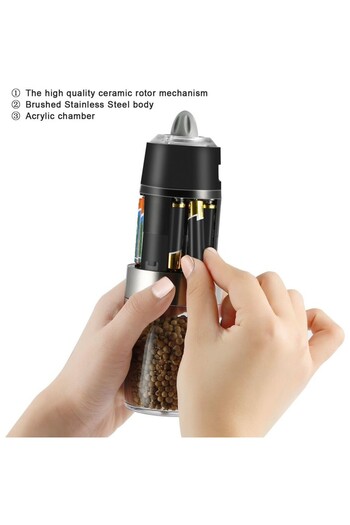 Flippy Electric Salt and Pepper Grinder, Flippy, Grinding, Battery Operated, 20x6.5 cm, Silver/Transparent
