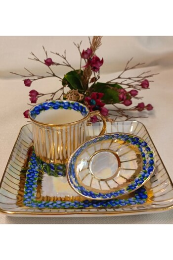 BY.RAYKA PORSELEN El Dekor Arni̇ Porcelain Hand Painted Single Person Coffee Cup Set