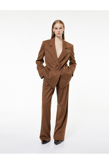 Koton High Waist Viscose Blend Wide Leg Fabric Trousers with Pocket Belt Detail