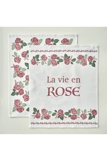 Bella Maison Rose Cotton Printed Tea Towel Set of 2 Cream (40X50 cm)