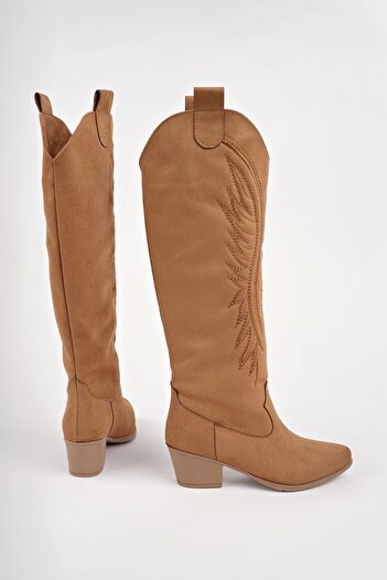 MUGGO Rodeo Stitch Detailed Thick Heeled Cowboy Women's Boots