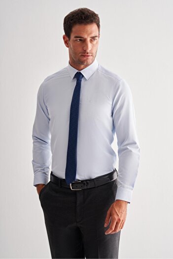 İmza Blue Hard Collar Long Sleeve Slim Fit Cotton Shirt 1004255175