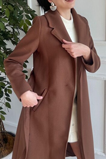 Suziş Women's Burgundy Belted Premium Coat 9350