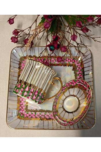 BY.RAYKA PORSELEN El Dekor Arni̇ Porcelain Hand Painted Single Person Coffee Cup Set