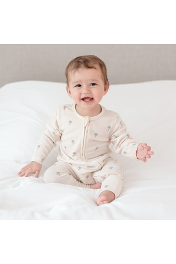 Hushabye Ribbed Bamboo Zippered Sleepsuit for Baby and Toddler in Date Palm