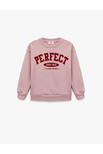 Koton Cotton Ribbed Crew Neck Printed Pink Baby Girl Sweatshirt 6Wkg10202Ak