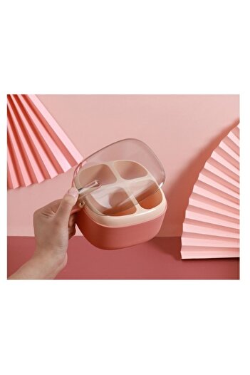 FILL Spice Container, Set with 4 Compartments, Plastic Lid, Ergonomic Handle, 14x14x8 cm, Pink