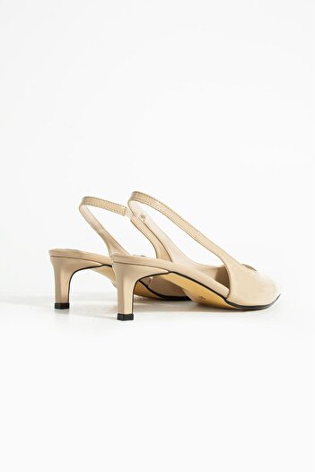es exello Marlon Short Heeled Open Back Leather Patent Leather Shoes