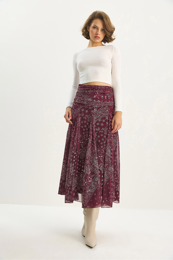 Bianco Lucci Women Women's Drape Waist Detailed Lined Shawl Pattern Bohemian Long Skirt De251101 60283609