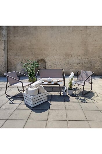 Chomik Set mobilier gradina/terasa, maro, otel, textil, 1 masa, 2 scaune, 1 canapea, Soffi