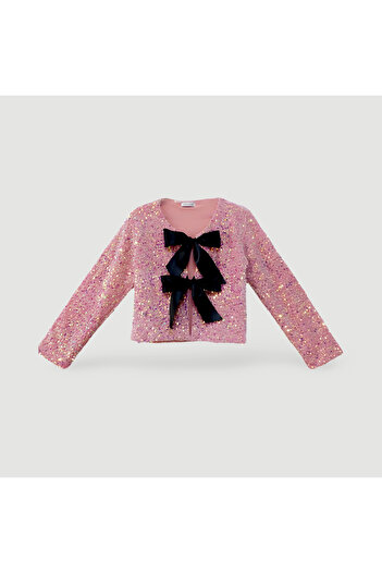 AURA Satin Bow Detail Pul Payet Fabric Jacket