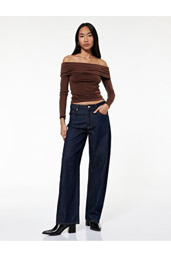 Koton Slim Fit Long Sleeve Draped Off-The-Shoulder T-Shirt