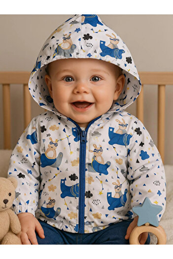 Minizade 1/4 Year Old Airplane Printed Baby Boy/Child Raincoat