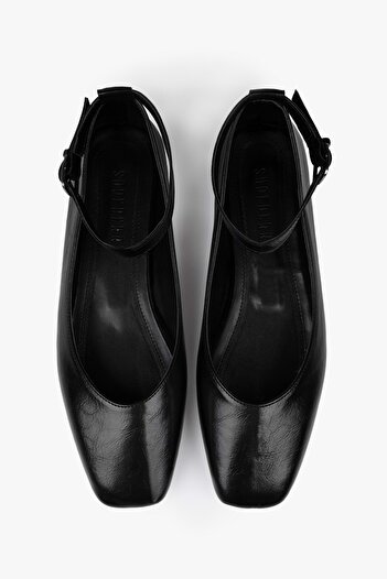 Shoeberry Women's Melor Black Leather Ballerinas