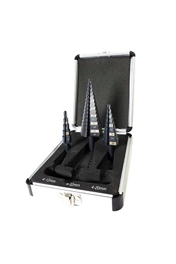 richmann exclusive Step Drill Bits for Metal, Titanium Nitride Coating, Set of 3, 4-12/20/32 mm,