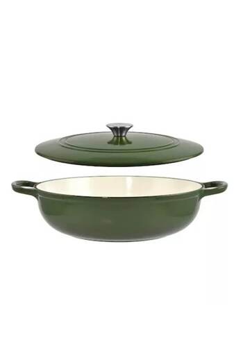 Perfect Home Enamelled Cast Iron Pot with Lid, Stainless Steel Handle, Green, 5.5 L,