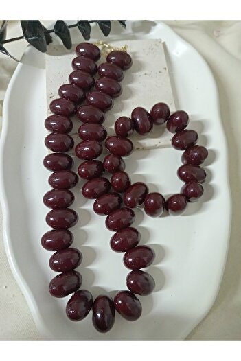 mos&more Burgundy Beaded Ellipse Necklace Bracelet Set
